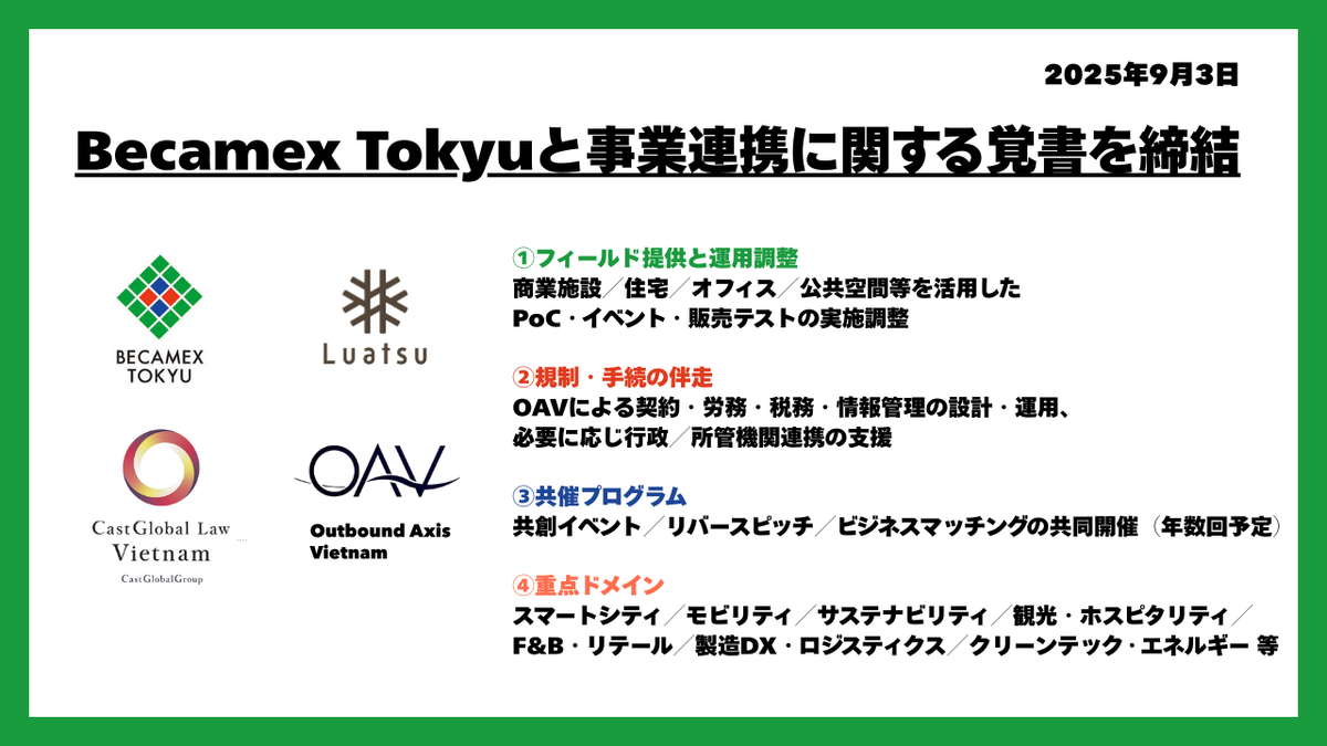 OAV×べカメックス東急：ビンズン新都市で事業実装MOU締結｜PoC・販売テスト・共創を一体支援
